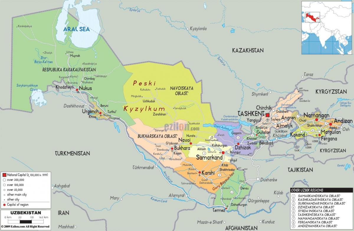 zemljevid Uzbekistan