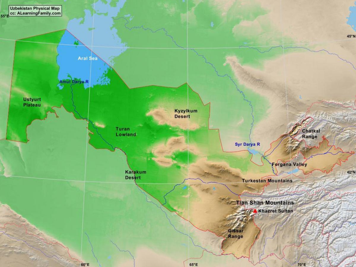 zemljevid Uzbekistan fizično