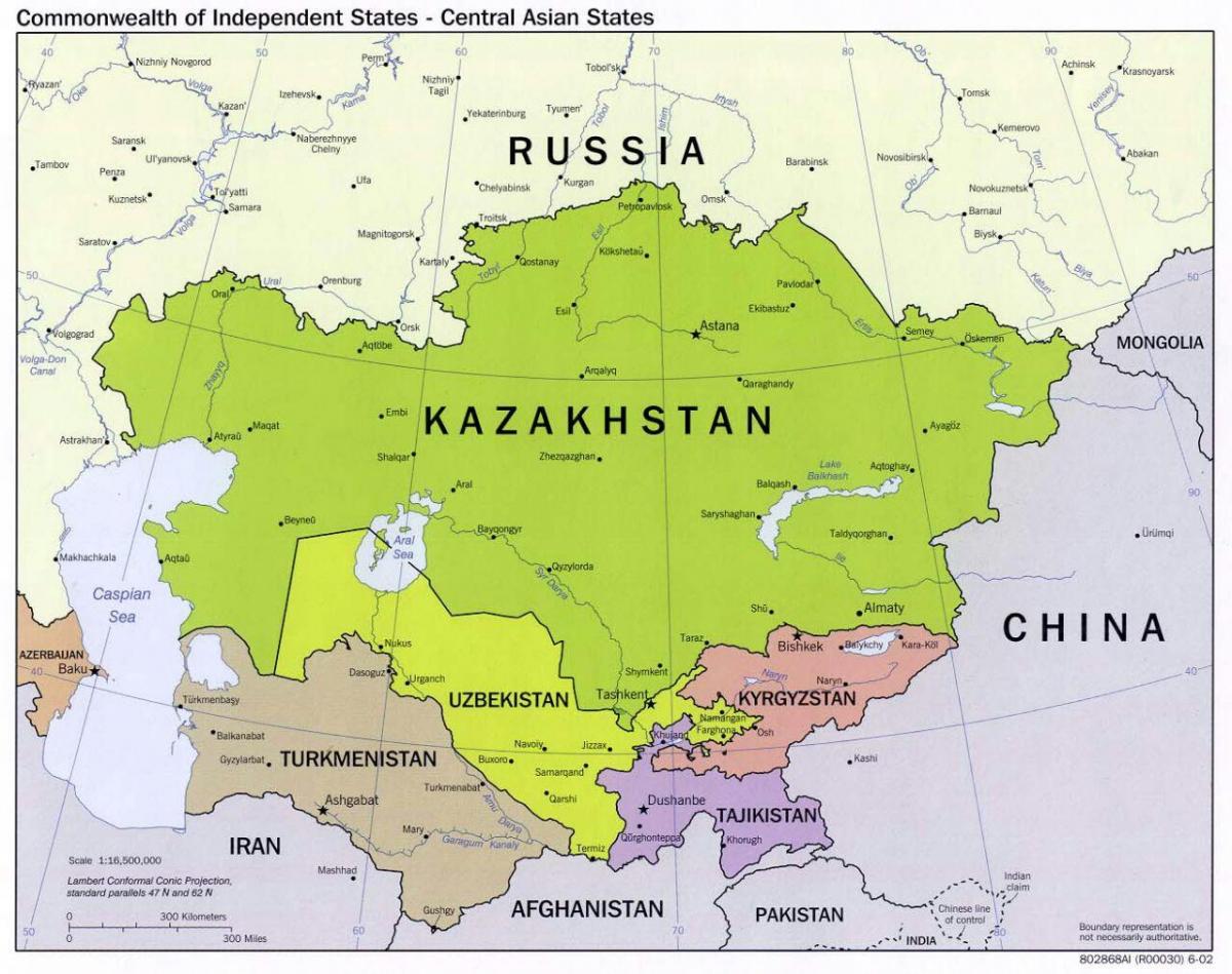 Uzbekistan, rusija zemljevid