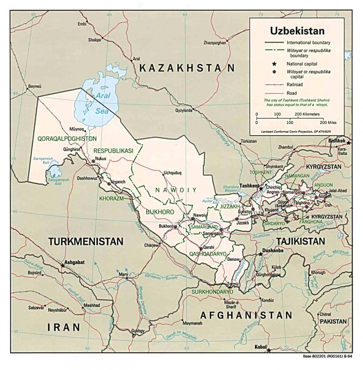 zemljevid Uzbekistan okoliških državah